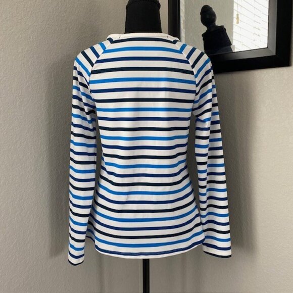 SPANX Ocean Stripe Coastal Blue Swim Shirt Rash Guard Medium - Picture 7 of 10